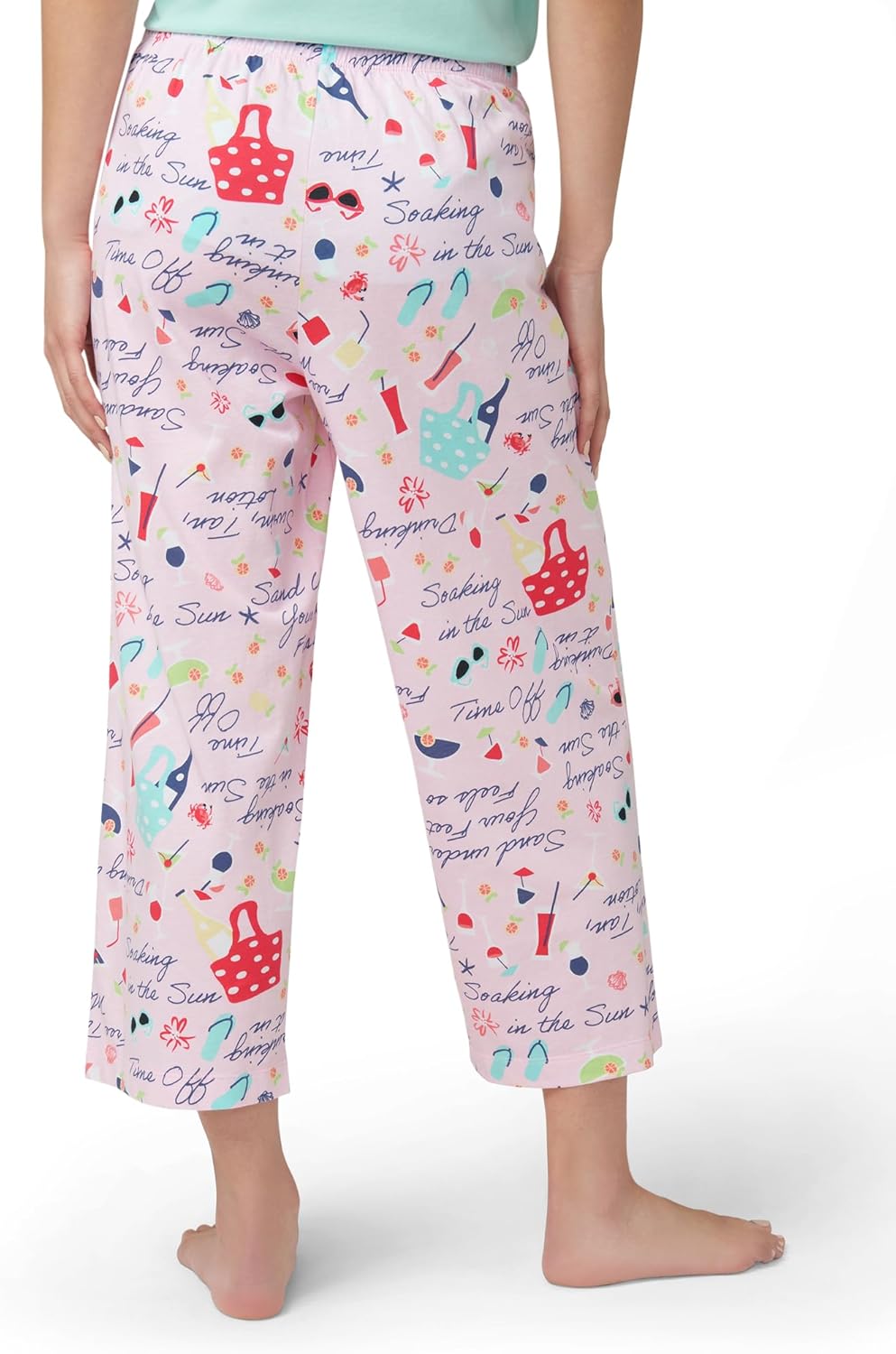 HUE Women's Summer Vacation Pajama Separates, Soft, Whimsical Print Pjs with Tropical Beach Themes, Flip Flops, Cocktails - Image 2