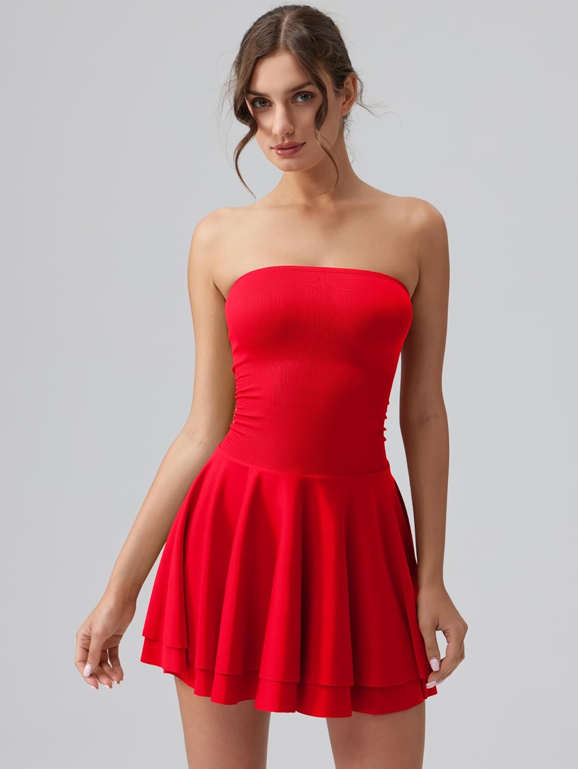 OQQ Women's Mini Dress Summer Cocktail Tube Ruched Waist Ruffle Corset Party A-line Dresses - Image 2