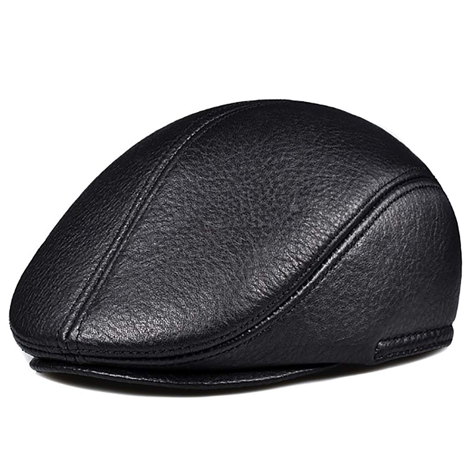 G&F Anziani Pelle Berretto Pelle Uomini Cappello Piatto Inverno Tenere Caldo con Protezioni per Orecchie 55-60 Cm (Color : Black-a, Size : XL)
