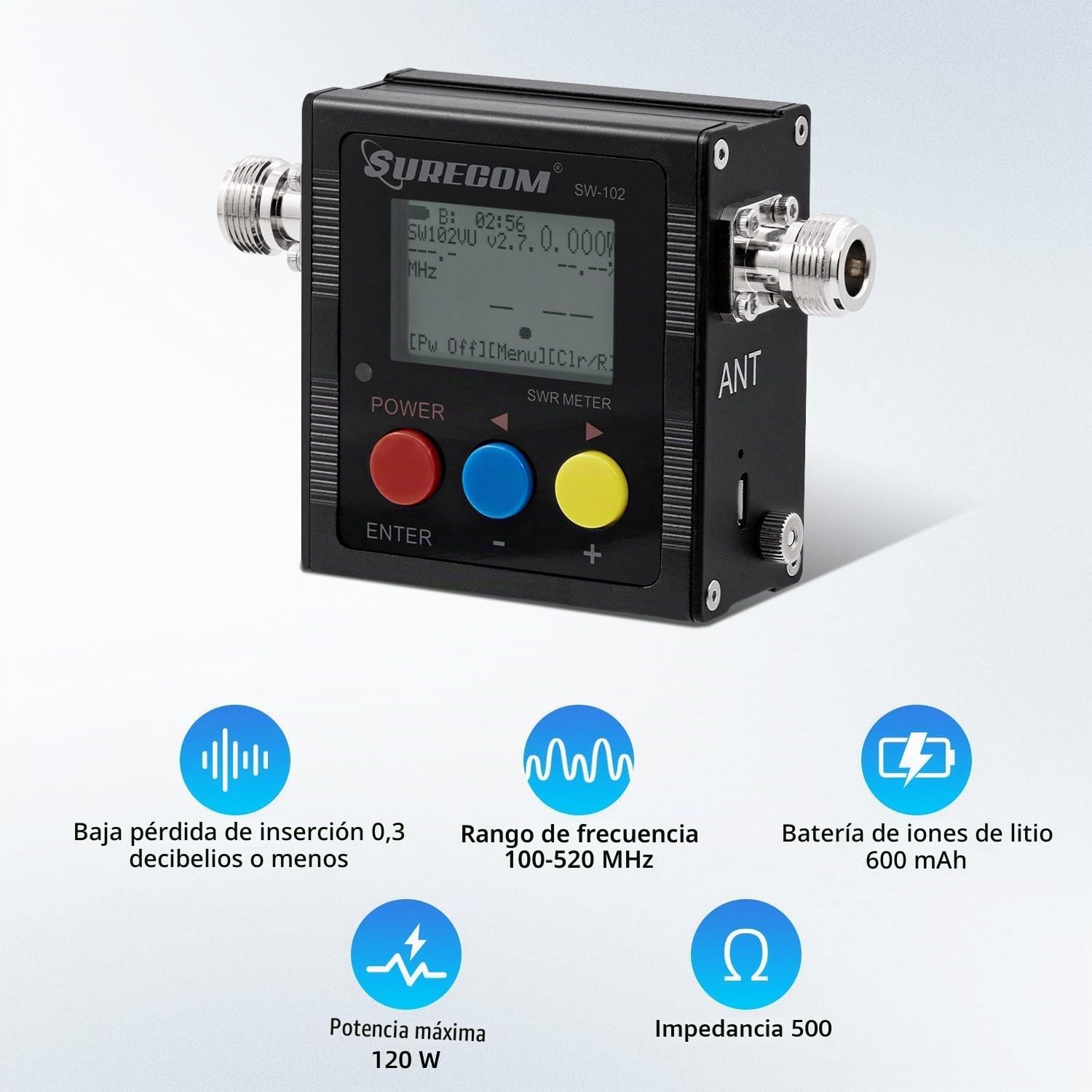 Mcbazel Surecom SW-102 Digital VHF UHF 125-525 MHz Potencia y SWR Meter