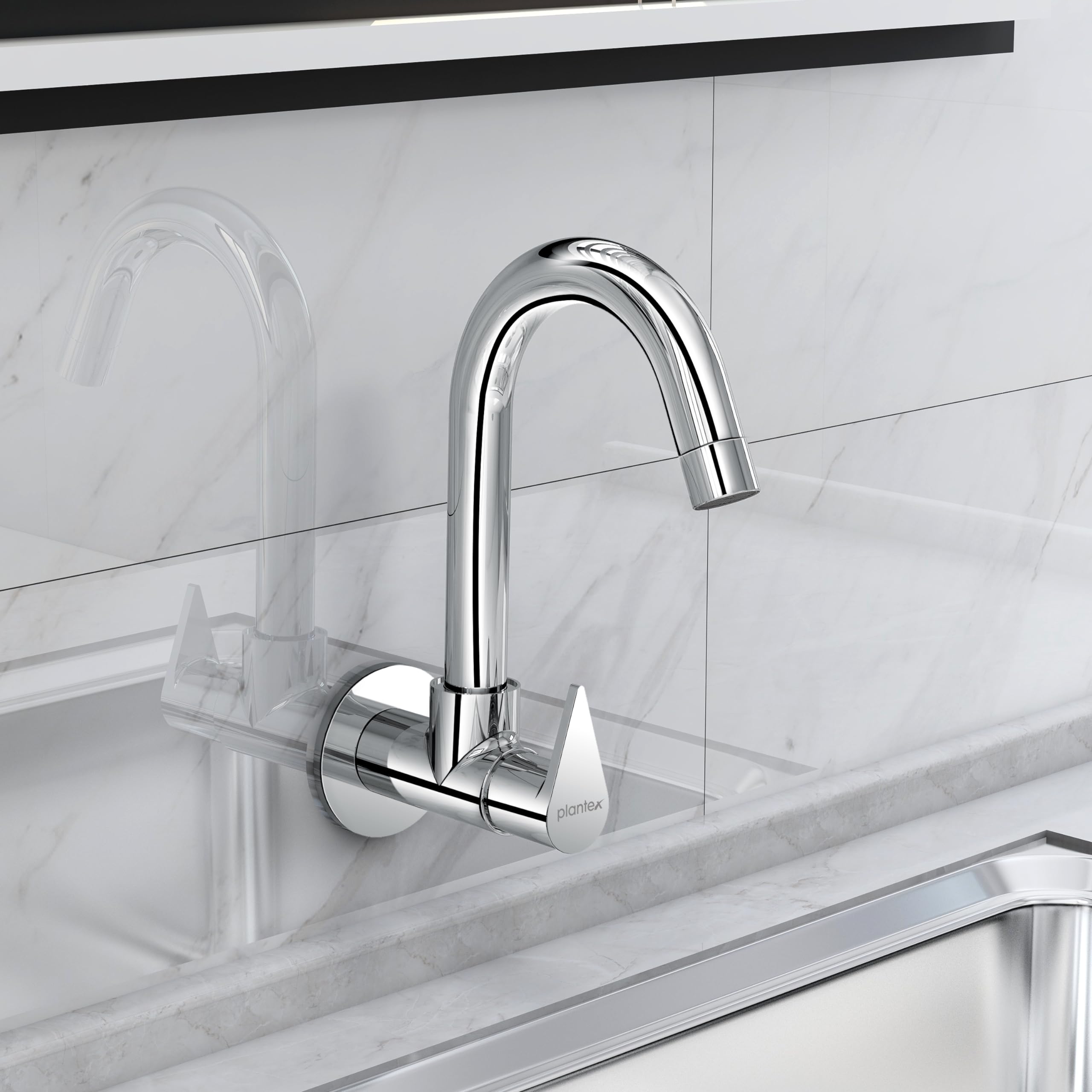 Plantex Single Lever Sink for Kitchen/Kitchen Tap with High Arc 360 Degree Swivel Spout/Tap for Kitchen with Brass Wall Flange with Taflon Tape - Pack of 1 (PAC-1810, Chrome) (B0DF5GH1JS) Amazon Price History, Amazon Price Tracker