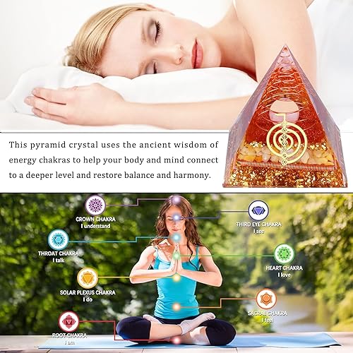 Miniatura 7 de Pirámide de orgón para energía positiva, chakra, riqueza, éxito. Pirámide de orgonita de chakras con piedras preciosas, cristales de la suerte y