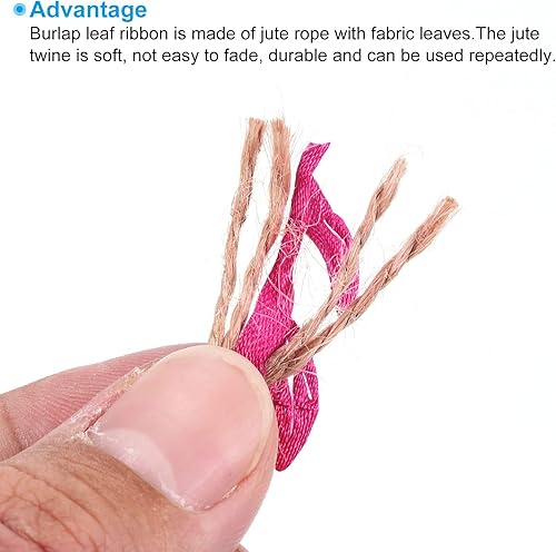 Miniatura 4 de PATIKIL Cinta de hoja de arpillera de 6.6 pies y 0.197 in, paquete de 2 cuerdas trenzadas de yute natural con hojas artificiales para decoración de