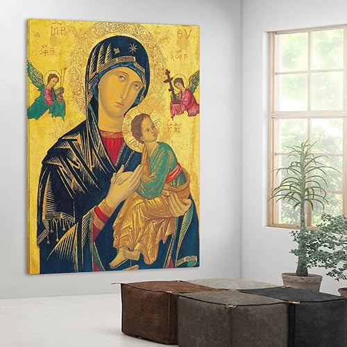 Miniatura 10 de JINGZ Póster en lienzo con texto en inglés "Perpetual Help Madre de Dios" Virgen María para decoración de pared, pintura para sala de estar,