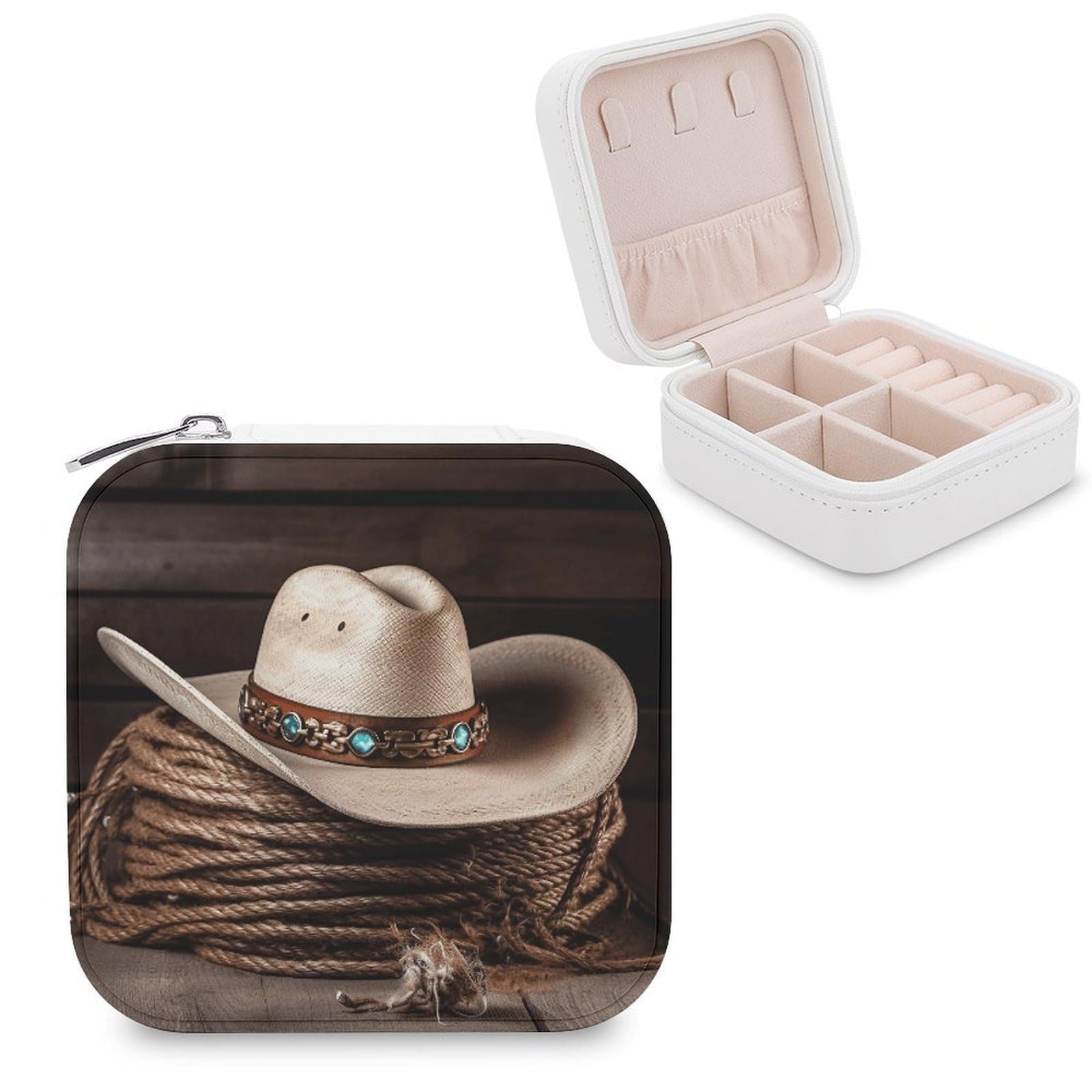 VstaDank American West Rodeo Hat Jewelry Box for Women Custom Travel Jewelry Case Personalized Travel Jewelry Boxes Small Portable Jewelry Organizer Box for Rings Necklaces Bracelets Earring