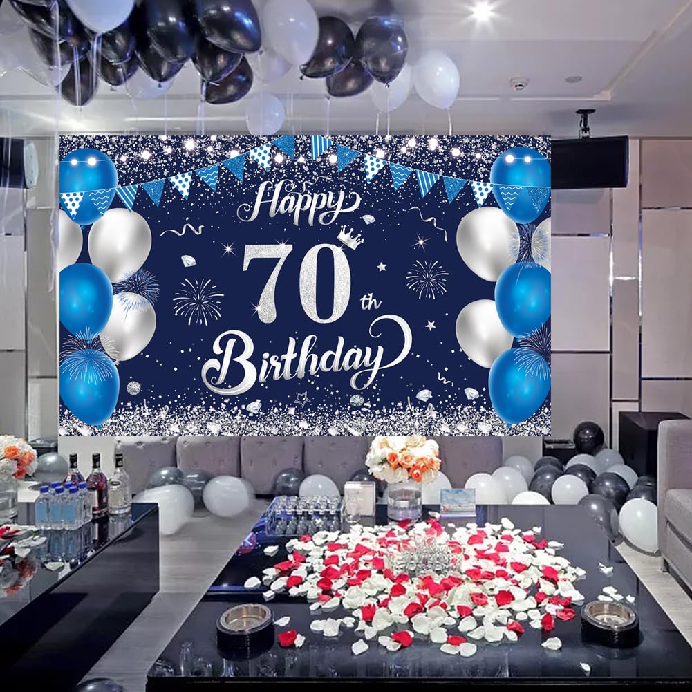Striscione Olografico Blu Per 80° Compleanno - Lunghezza 3,9 M, Decorazione Per Festa Di Compleanno, Interni Ed Esterni