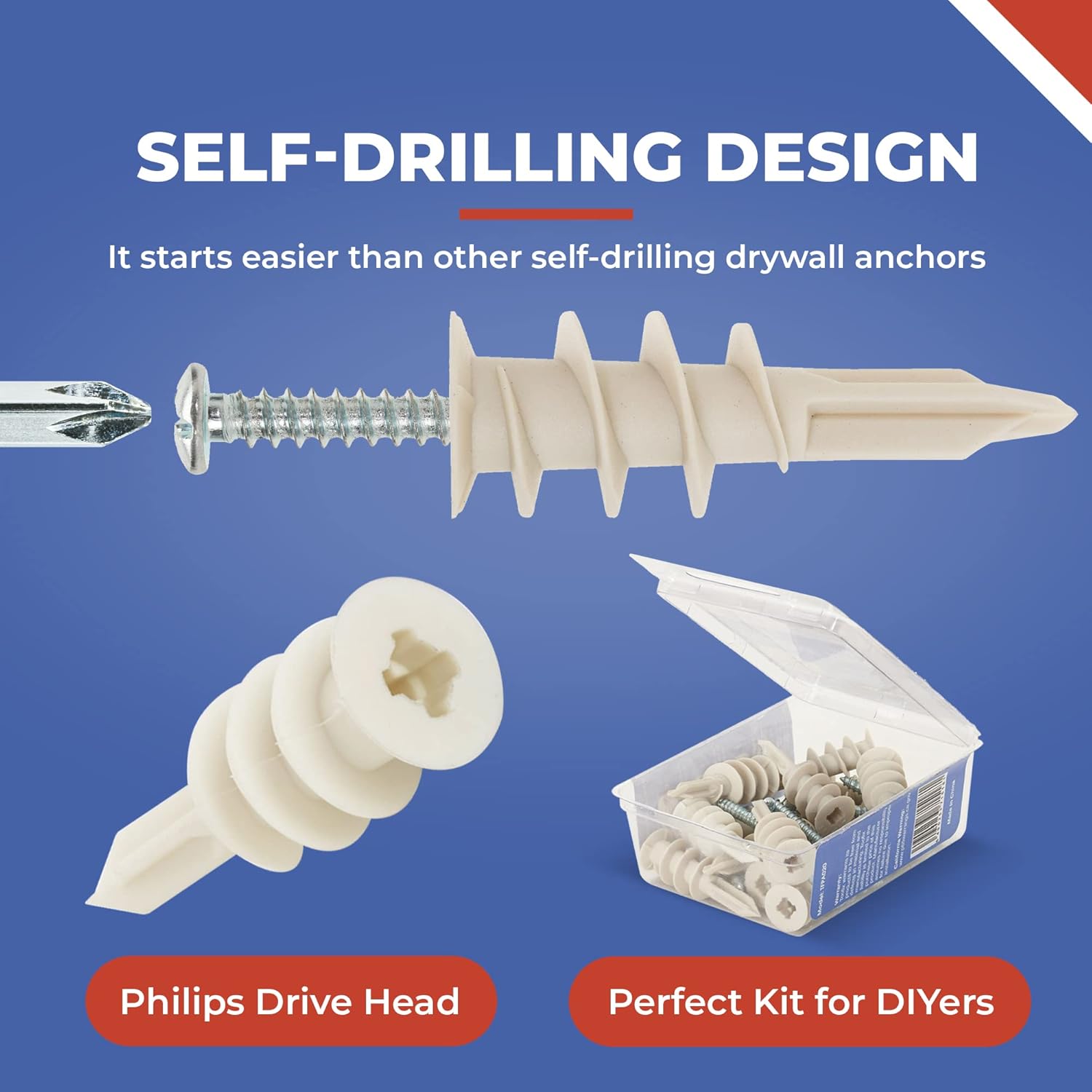 Self Drilling Drywall Plastic Anchors with Screws Kit (20 Pack)