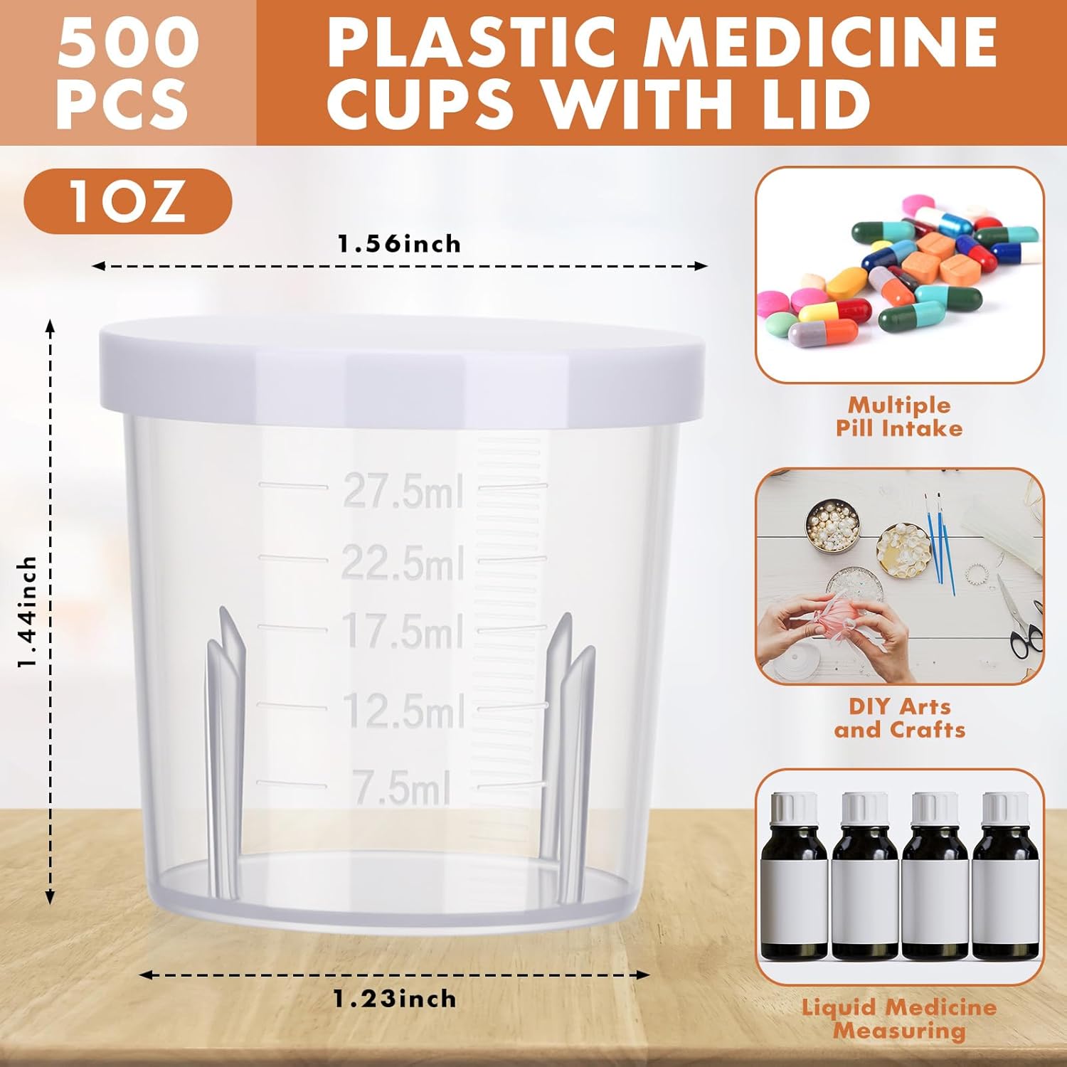 500 Pcs Plastic Medicine Cups with Lid 30ml Clear Medical Measuring Scale Cups Measure Graduated Container for Medical Purposes or Mixing and Measuring Resin Epoxy, DIY Arts