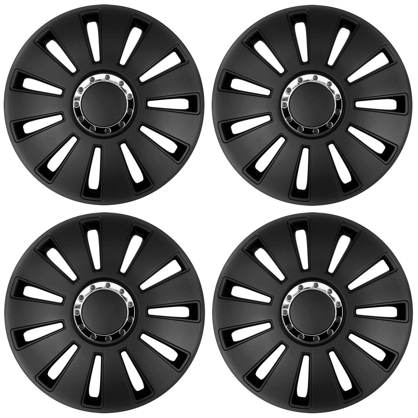 Copricerchi di alta qualità, 17 pollici, colore nero opaco, con anello cromato, set da 4 copricerchi per cerchioni in acciaio, copricerchi per una protezione ottimale dei cerchioni