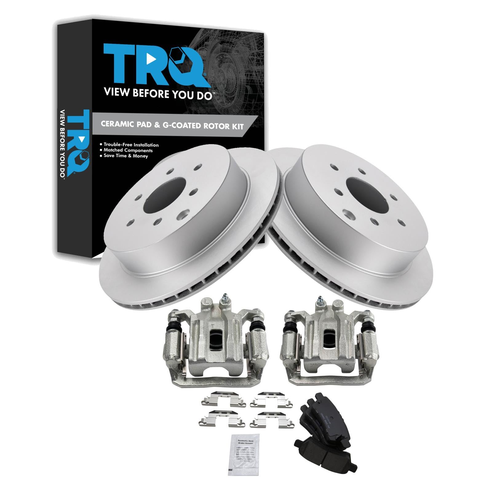 TRQ Rear Brake Pad and Rotor Set Ceramic Vented Coated Rotors Calipers