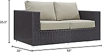 Vista 3 de Modway Convene - Sofá biplaza de mimbre para patio al aire libre con cojines en color beige espresso
