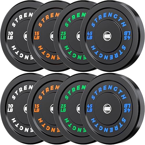 Miniatura 13 de Juego de Pesas Olímpicas de Parachoques de Goma - Placas de Barra de 2 Pulgadas para Entrenamiento de Fuerza en Gimnasio Casero Juego de 160 libras,