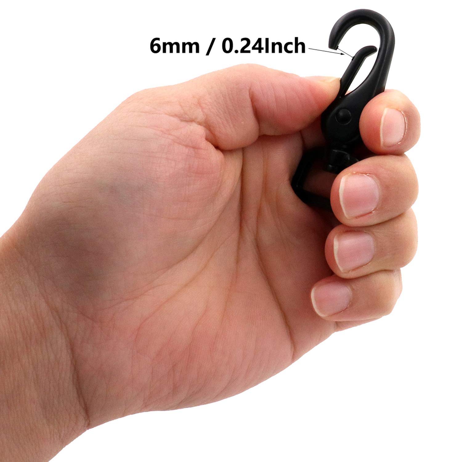 BIKICOCO 1'' Swivel Trigger Lever Snap Hook Lobster Claw Clasp Spring Loaded Clip, Flat-D-Ring Ended, Black - Pack of 10 - Image 4