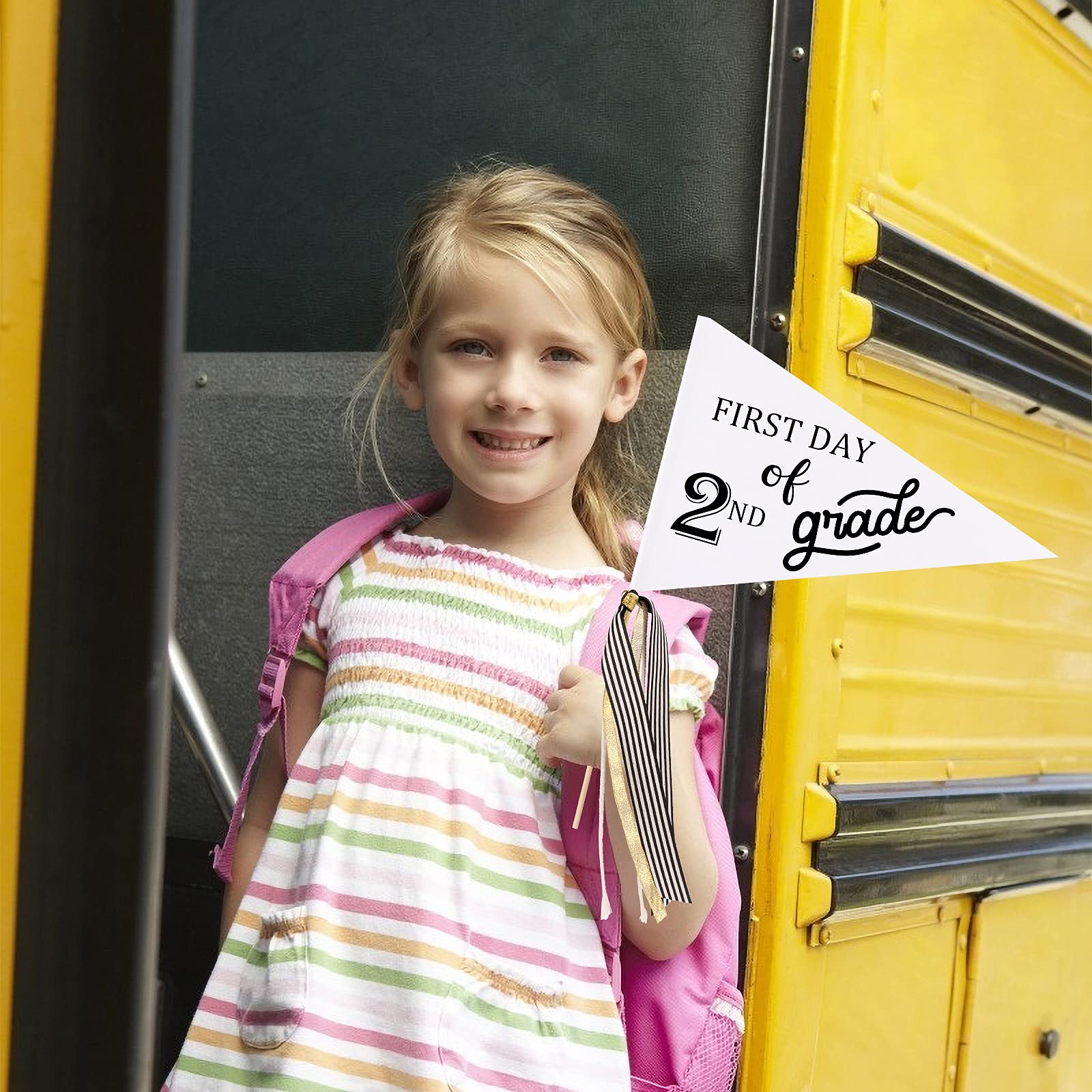 CINPIUK First Day of School Flag DIY 2024 Back to School Pennants, First Day of 2nd Grade Flag with Ribbons Make Your Own School Photo Prop, White