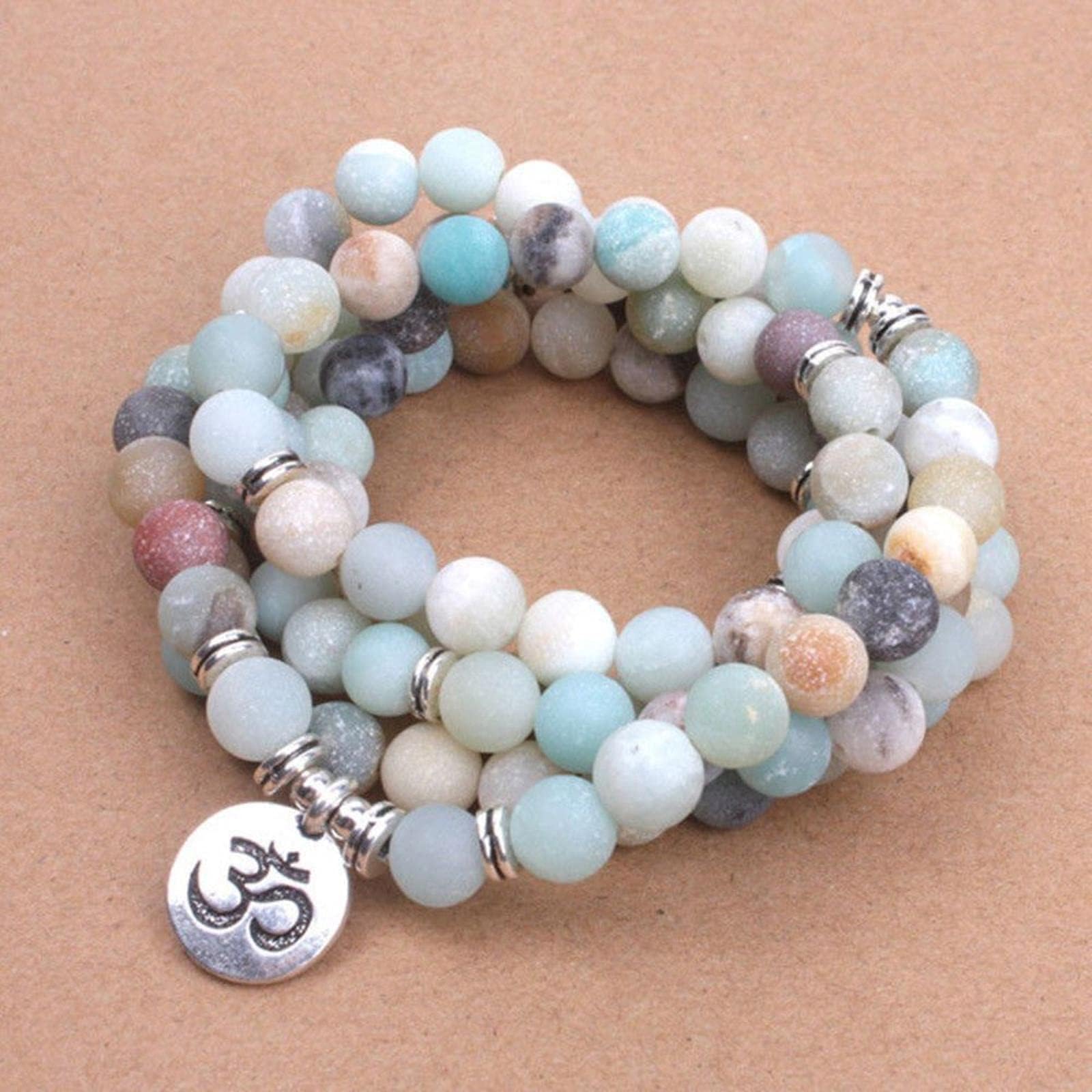 Modisches Damen-Armband, mattierte Perlen mit OM-Buddha-Anhänger, Yoga-Halskette