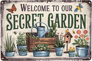 8x12 Inch Metal Sign Welcome To Our Secret Garden Retro Wall Decor For Garden Gate Porch Patio Greenhouse Potting Bench And Cottage Wall Spaces Indoor
