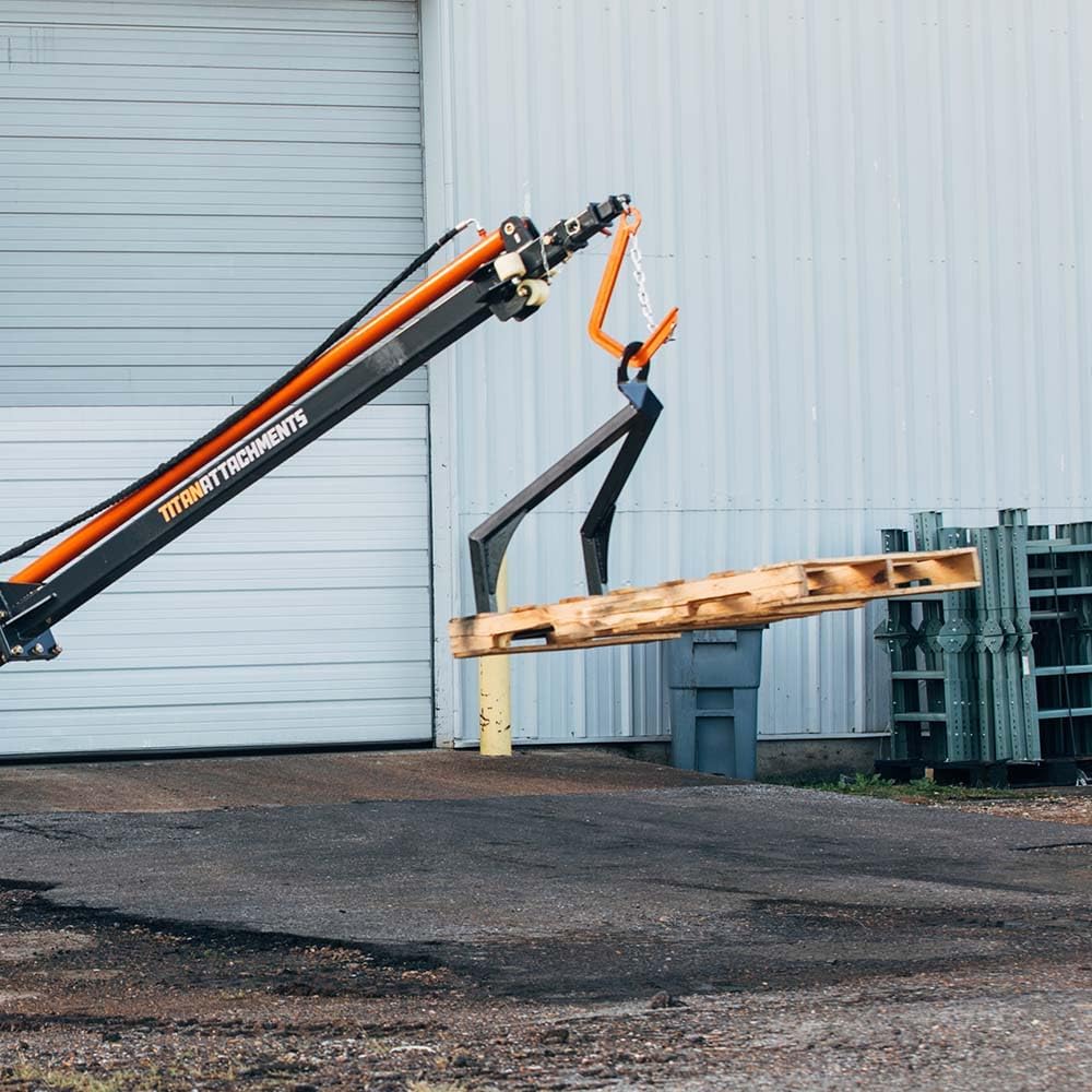Titan Attachments 32" Tele-Boom Pallet Carrier, 2"x2" Steel Forks, 1,000 LB Capacity, Fits Jib Boom & Crane Lift Hooks for Job Site Material Handling