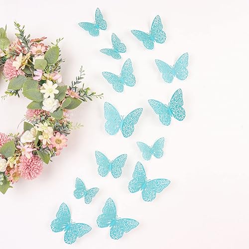 TABLECLOTHSFACTORY Paquete de 12 calcomanías de pared de mariposa azul marino 3D, calcomanías murales extraíbles para decoración de tartas