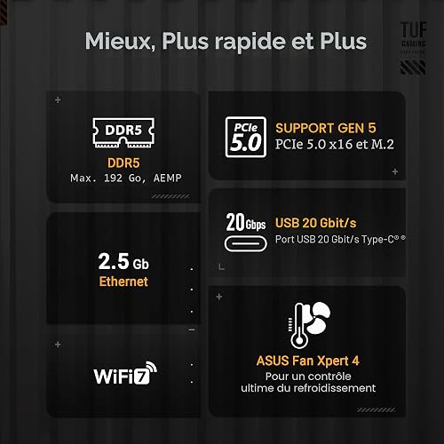ASUS TUF Gaming B850-PLUS Scheda madre WiFi AMD AM5 B850 ATX, 14+2+1 stadi 80A, AI Ready, DDR5, PCIe 5.0, 3X M.2, Wi-Fi 7, 2.5Gb LAN, DisplayPort, HDMI, USB 10Gbps e 20Gbps Type-C, BIOS Flashback - 5
