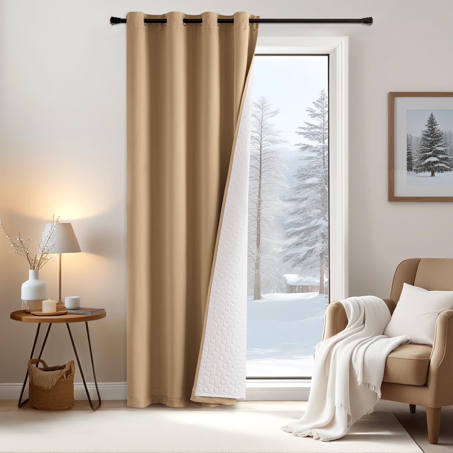 EMEMA Cortinas Opacas de Doble Capa Aislantes Térmicos y Protección contra el Frío 1 Pieza Ideal para Tabiques y Puertas Resistente al Viento Cortina de Invierno, 175x132 cm, Marrón