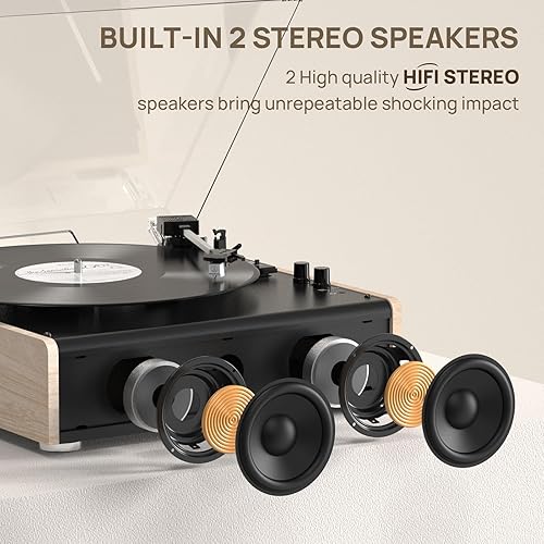 Miniatura 3 de Tocadiscos de vinilo Bluetooth inalámbrico con altavoces incorporados de alta fidelidad y 3 velocidades accionado por correa - Tocadiscos de