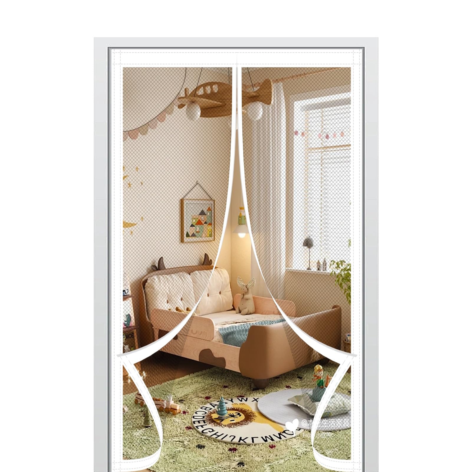 Zanzariera Magnetica Porta Finestra 122 x 250 cm Chiusura Automatica Zanzariera con Magneti Viene Fornito con Kit di Montaggio per Porte da Balcone/Cantine/Terrazze, Bianco