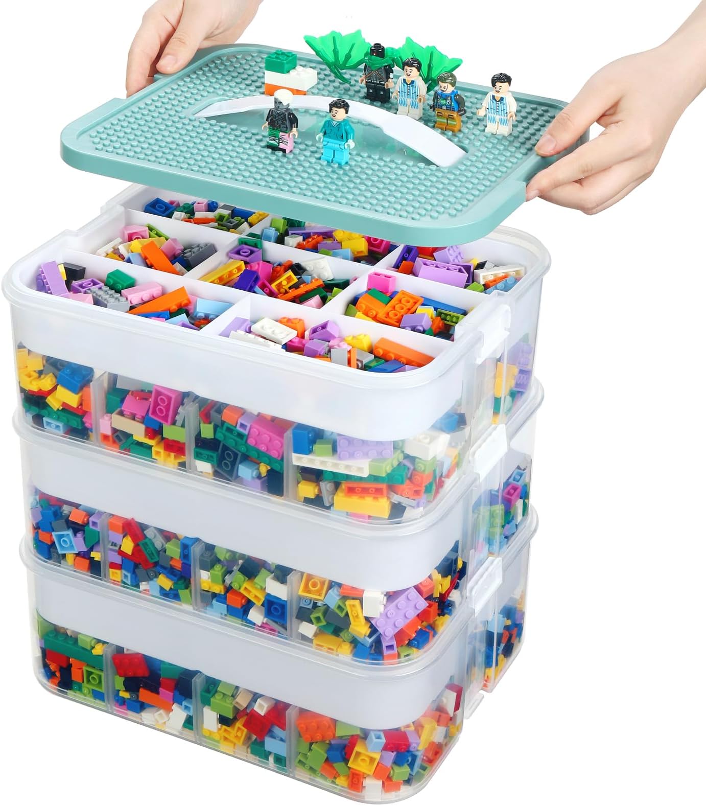 Amazon.com: Acshio Toys Organizer Bin, Double Layer Block Storage ...
