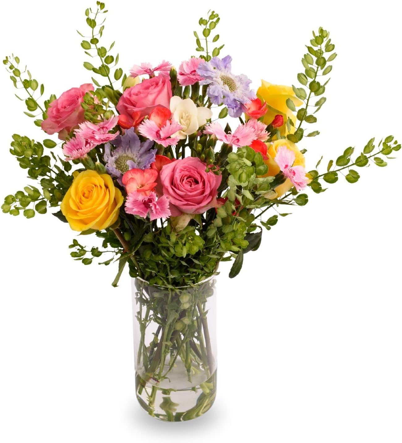 Epicflowers Enchanted Blooms Bouquet – Fresh Flower Bouquet with Yellow Roses, Pink Blooms & Lavender Accents – Glass Vase Included – Gift for Birthday, Anniversary & More