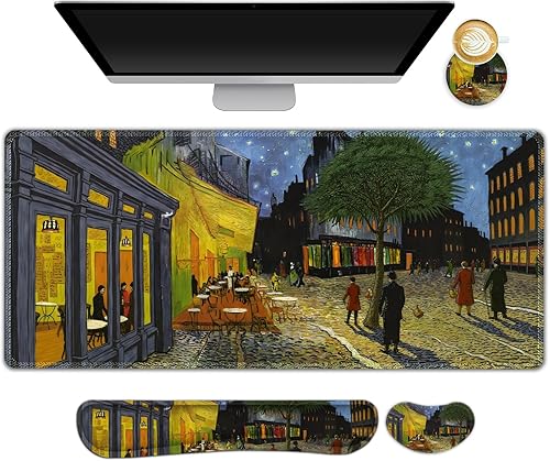 Miniatura 32 de Juego de alfombrilla de mouse grande para juegos, 4 en 1, alfombrilla de escritorio extendida para teclado con reposamuñecas, juego de alfombrilla