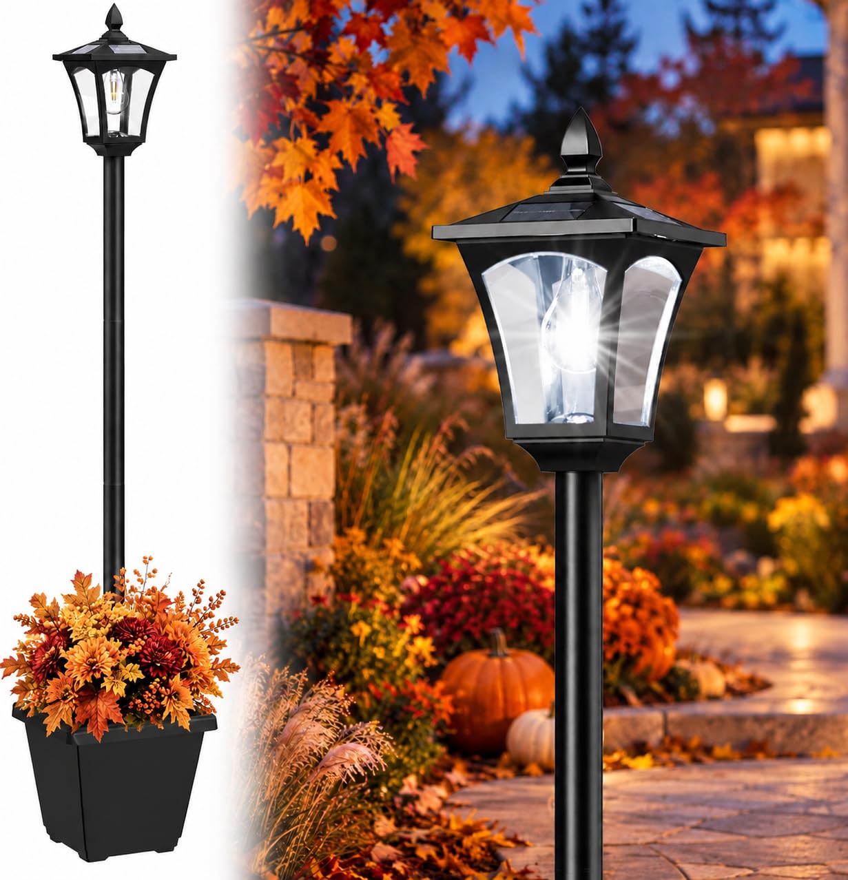 Icerona 64 Inch Solar Lamp Post Light with Planter Cool White Pole Lights