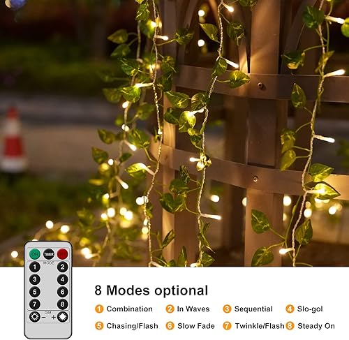 Miniatura 2 de Alpha Decor Hiedra para dormitorio 12 tiras de 240 luces LED en total guirnalda colgante de ratán de plantas falsas para bodas fiestas patio pared y