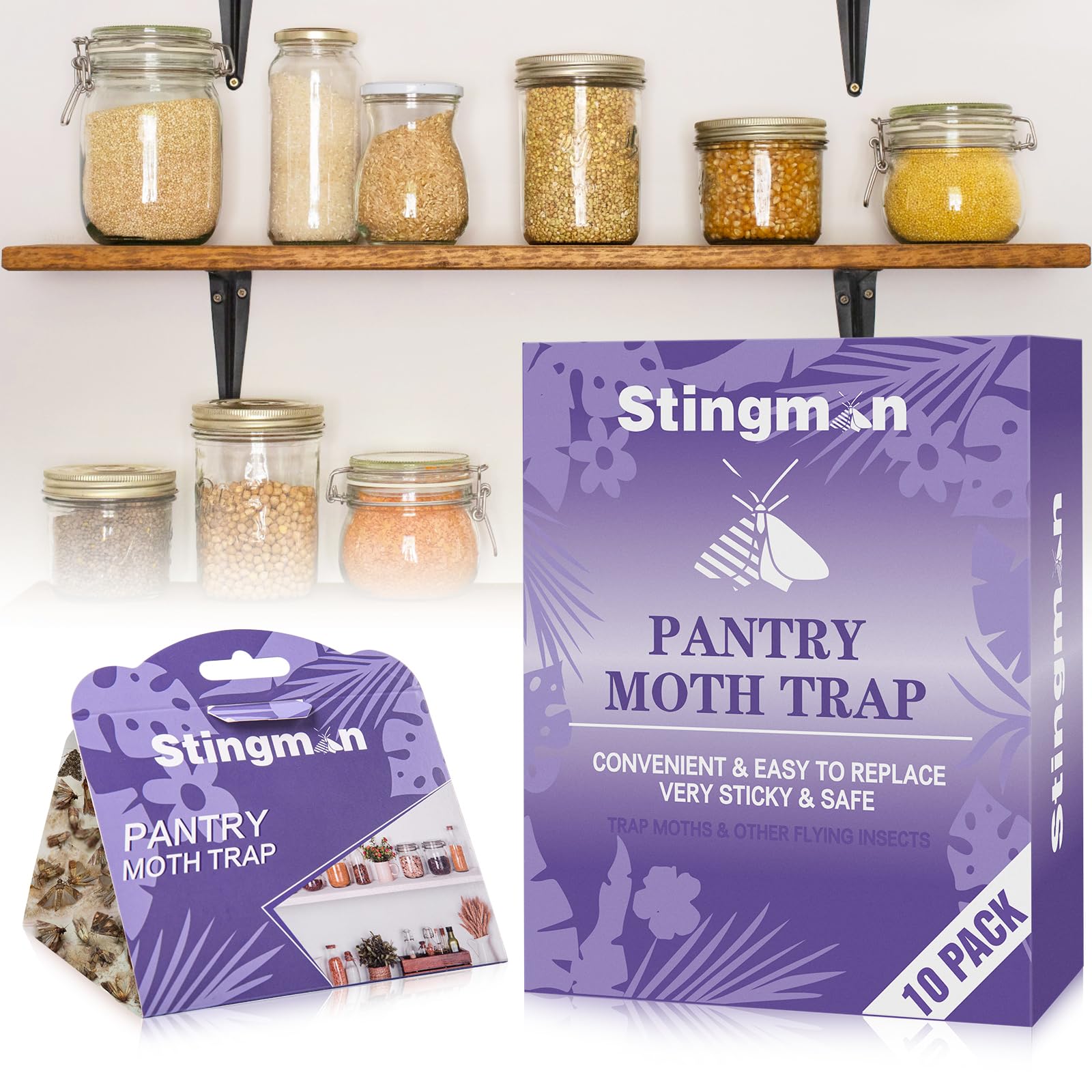 10 Pack Pantry Moth Traps, Sticky Glue Trap for Food and Cupboard, Moth Repellent for Closets, Safe for Child and Pets