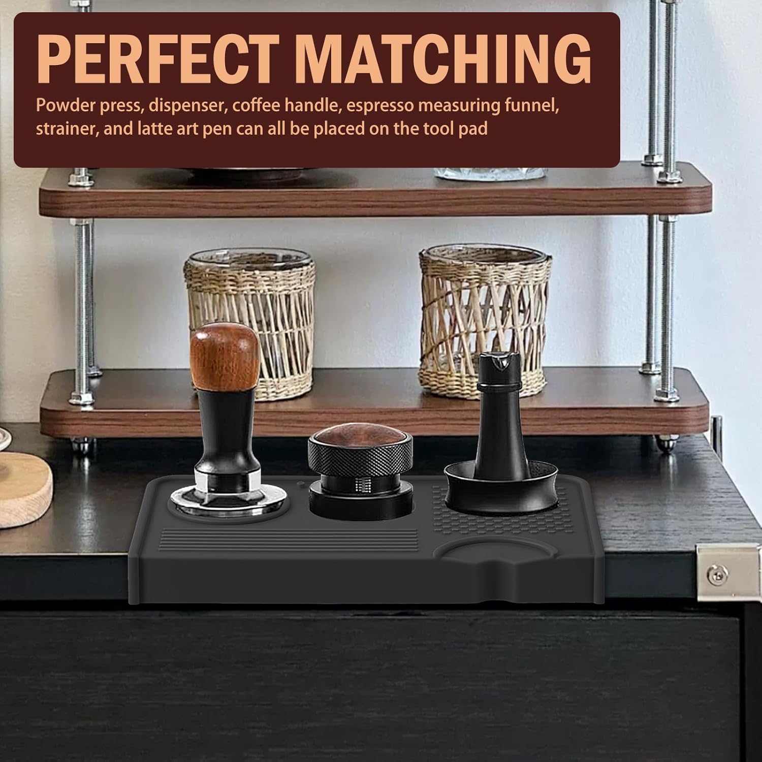 Espresso Tamping Mat Coffee Tamper Mat Food Grade Silicone Tamping Station for Counter Convenient Coffee Tamper Organizer Station for Home Studio Shop Use Espresso Machine Acceessories(Black)