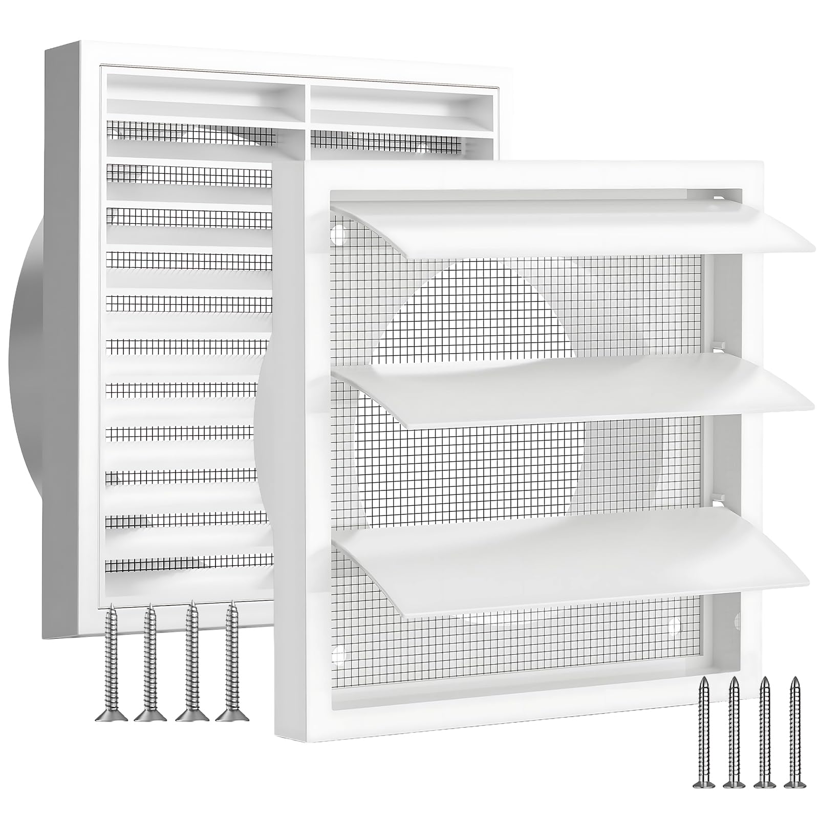 Heuiop White 2Pcs External Gravity Grille 142Mm X 142Mm With Flyscreen For Tumble Dryer Extractor Fan Garage Bathroom Kitchen Exterior Walls Attic