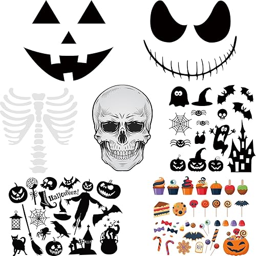 12 hojas de Halloween parches para planchar tema de Halloween pegatinas de transferencia de calor Calabaza Bruja esqueleto patrón de hierro en