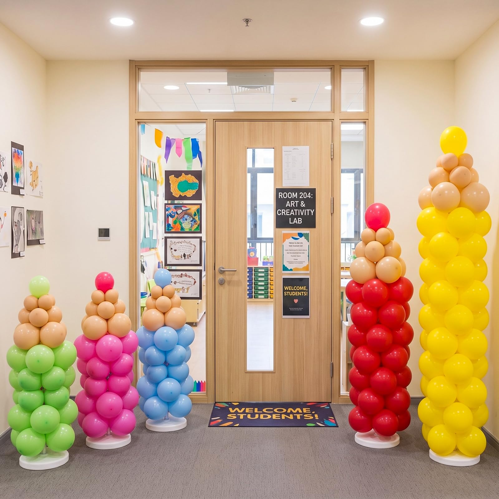 Capoda Set di 306 palloncini a forma di matita per il rientro a scuola, confezione da 5 pezzi, dimensioni regolabili, decorazione a torre in lattice per il primo giorno in classe, scuola, feste