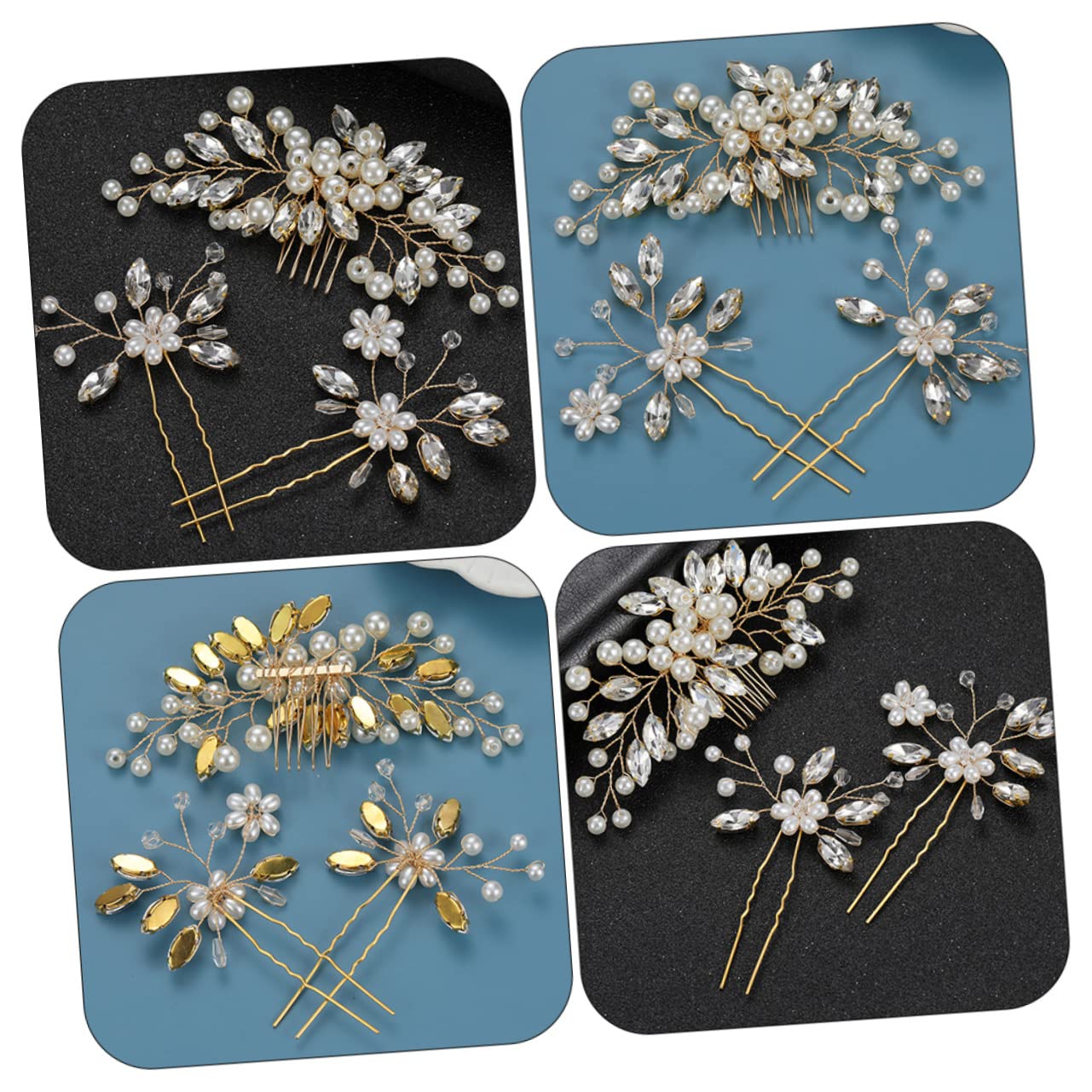 MAGICLULU 4 Sätze Haarnadel Hochzeit Braut Haarkamm Haarschmuck Haarspangen Haarklammer Tiara braut kopfschmuck dekorative Kopfbedeckung Pferdeauge schmücken einstellen Zubehör Zinklegierung