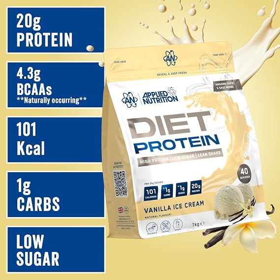Applied Nutrition Diet Whey - High Protein Powder Supplement, Low Carb & Sugar, for Weight Management with CLA, L Carnitine, Green Tea (1kg - 40 Servings) (Vanilla Ice Cream)