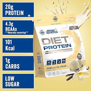 Applied Nutrition Diet Whey - High Protein Powder Supplement, Low Carb & Sugar, for Weight Management with CLA, L Carnitine, Green Tea (1kg - 40 Servings) (Vanilla Ice Cream)