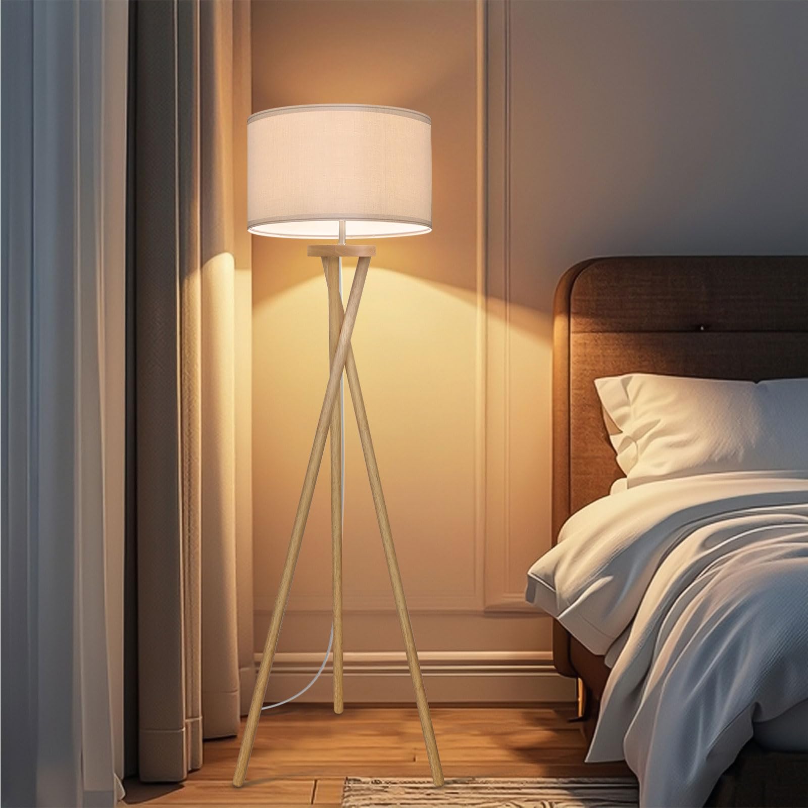 BBHome Lámpara de pie escandinava con bombilla LED E27 de 9 W, pantalla blanca, moderna para dormitorio, estudio y oficina