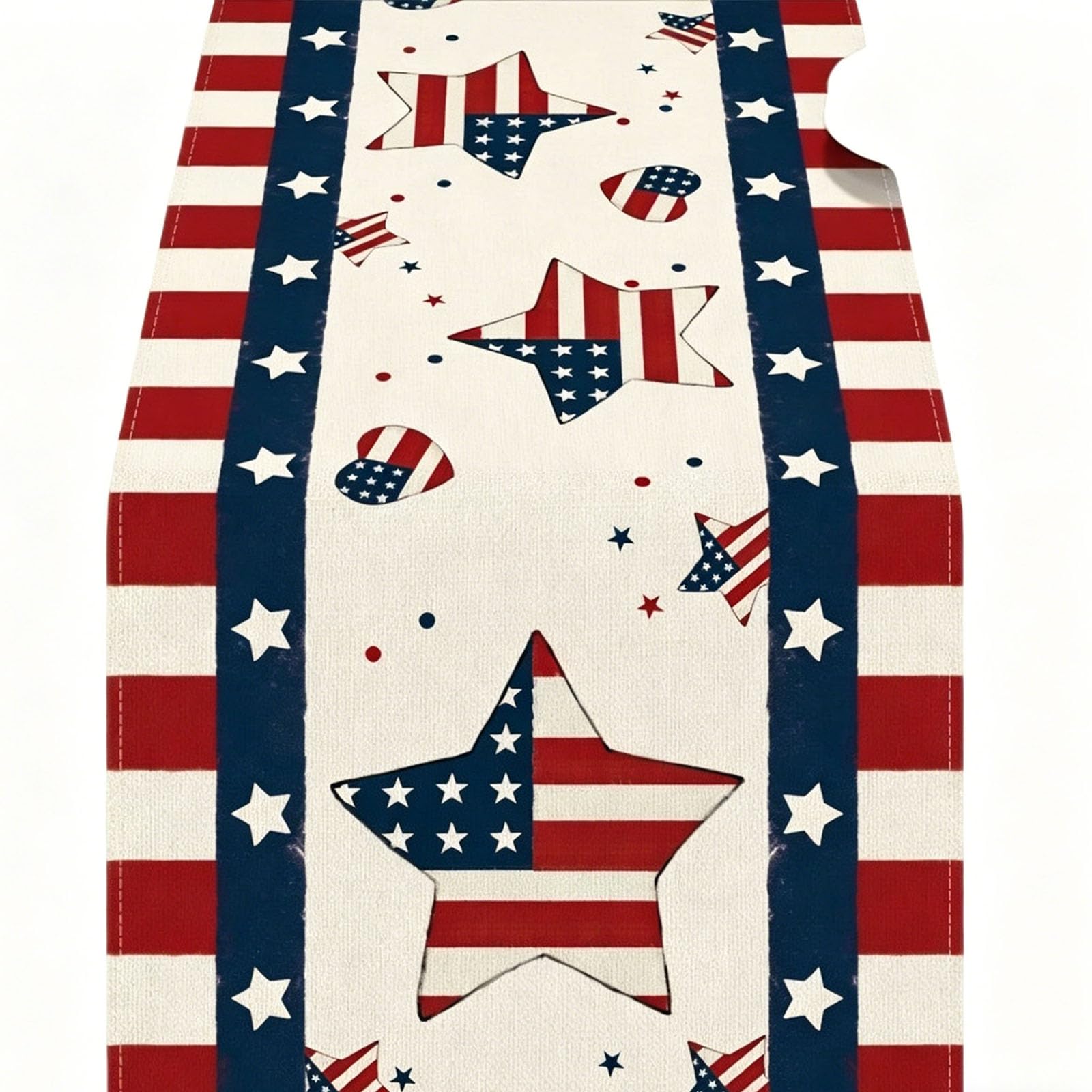 PANGBOER 33X183Cm Linen Table Runner with Patriotic Star and Stripe Design for 4Th of July Independences Day Kitchen Decorations Linen Table Runner