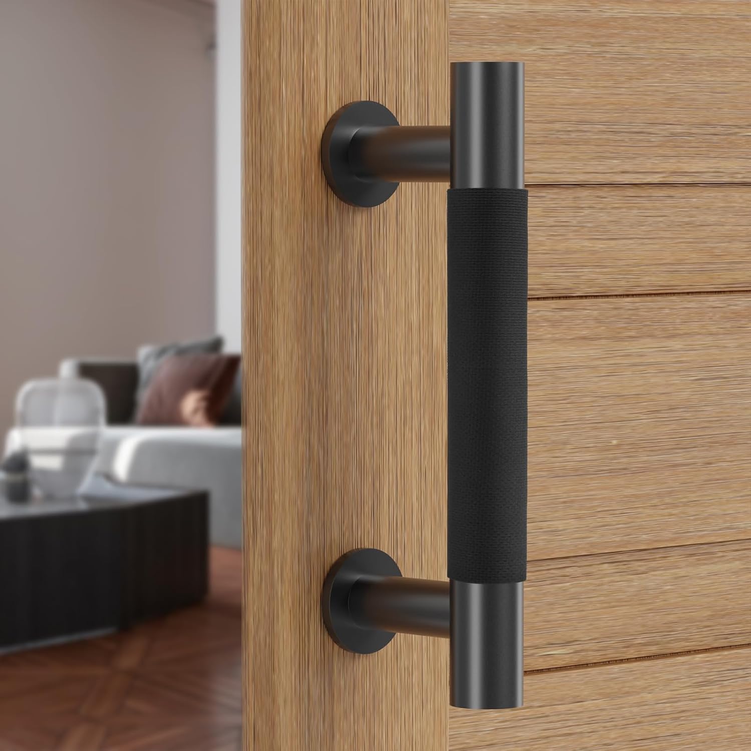 Homakover Barn Door Handle Cover, Made of 3mm Neoprene, Fit for 6 Inch Long 1 Inch in Diameter Pull and Flush Door Handle, Great fot Sliding Barn Door That Faces West (Black)