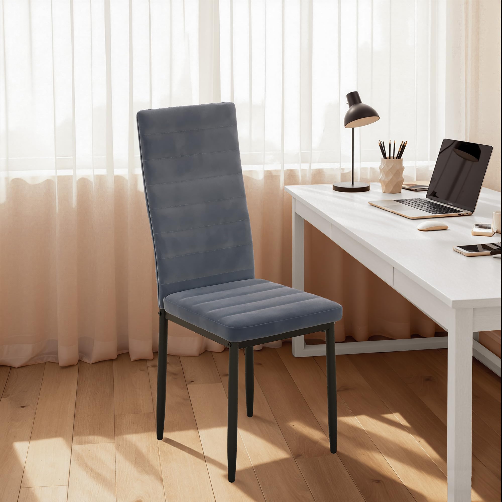 4 Chaises Salle à Manger en Velours, Lot de 4 Chaises de Cuisine, Chaise de Salon Mobilier, Idéales pour la Salle à Manger, Le Bureau et Le Salon, Gris Foncé, Daim