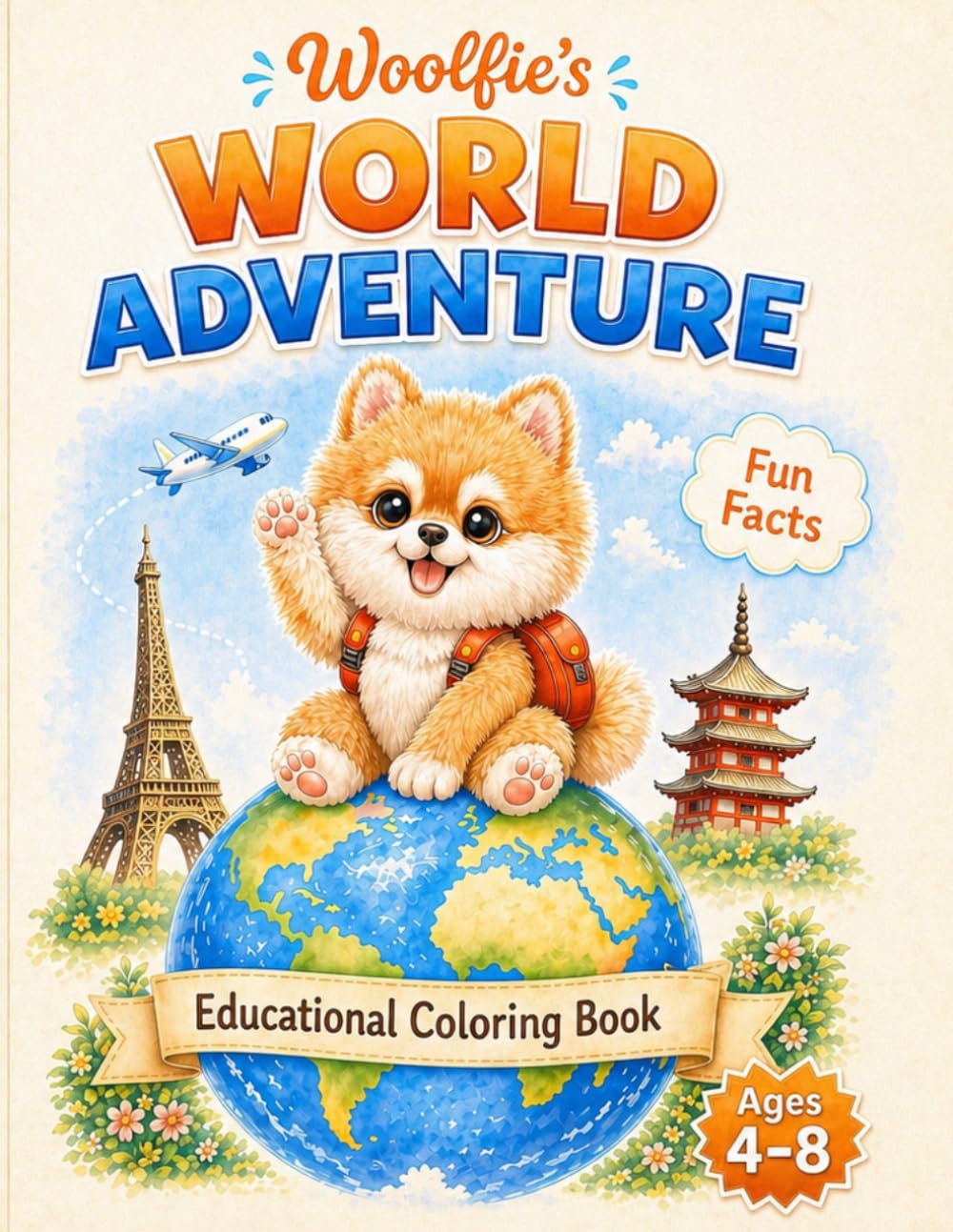 Woolfie’s World Adventure Coloring Book: A Cute Travel Coloring Book for Kids with Countries, Flags, Landmarks, Animals, and Fun World Adventures