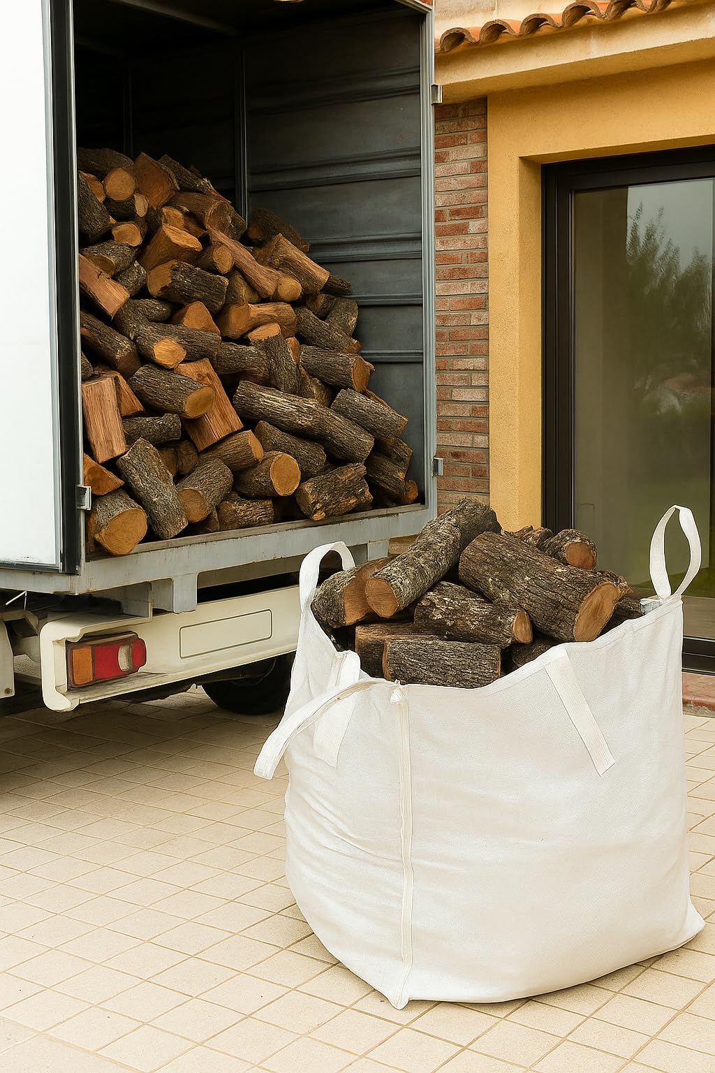 Cajón Leña de Encina 1200kg (3x400). Leña para Chimenea, Caldera y/o Estufa. Leñas de Las más duras Que Hay. Tiene una Larga consistencia y duración. Troncos medianos. Leñas Encina.