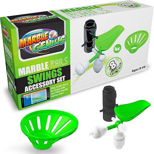 Miniatura 7 de Marble Genius Juego de física de rieles de mármol 5 piezas Marble Run (incluye 3 divisores en Y y 2 bucles), complemento para juegos de construcción