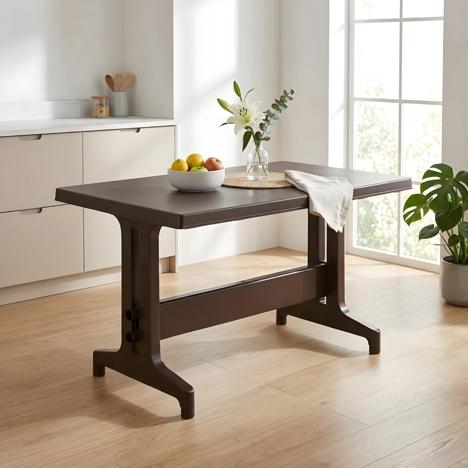 Nilkamal Ultima Rectangular 4 Seater Virgin Plastic Dining Table for Dining Room | Indoor & Outdoor |Home Office | Hotel, Café and Restaurants | 1 Dining Table |Color Weather Brown-image-18