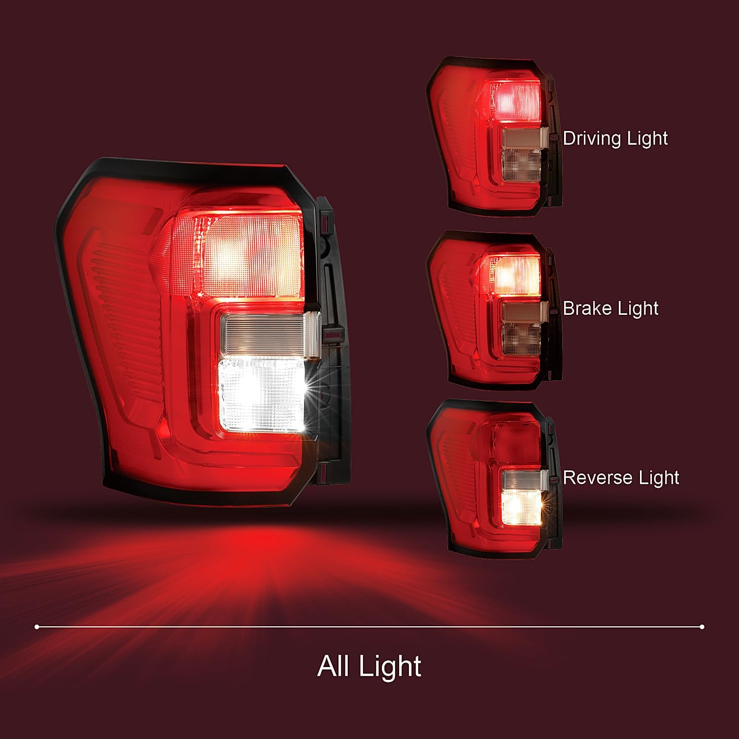 Red Chrome Trim Halogen Tail Lights Compatible with 2022 2023 2024 Ford Expedition XL XLT White Taillight Rear Brake Lamp Signal Assembly with Bulbs and Harnesses Left Driver Side NL1Z13405A