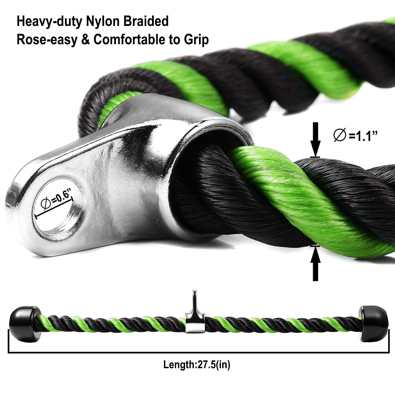 Kabel do wyciągania liny Triceep Deluxe, długość liny 68 cm, łatwy do uchwycenia, antypoślizgowy kabel do ćwiczeń na siłowni, treningu (zielony)