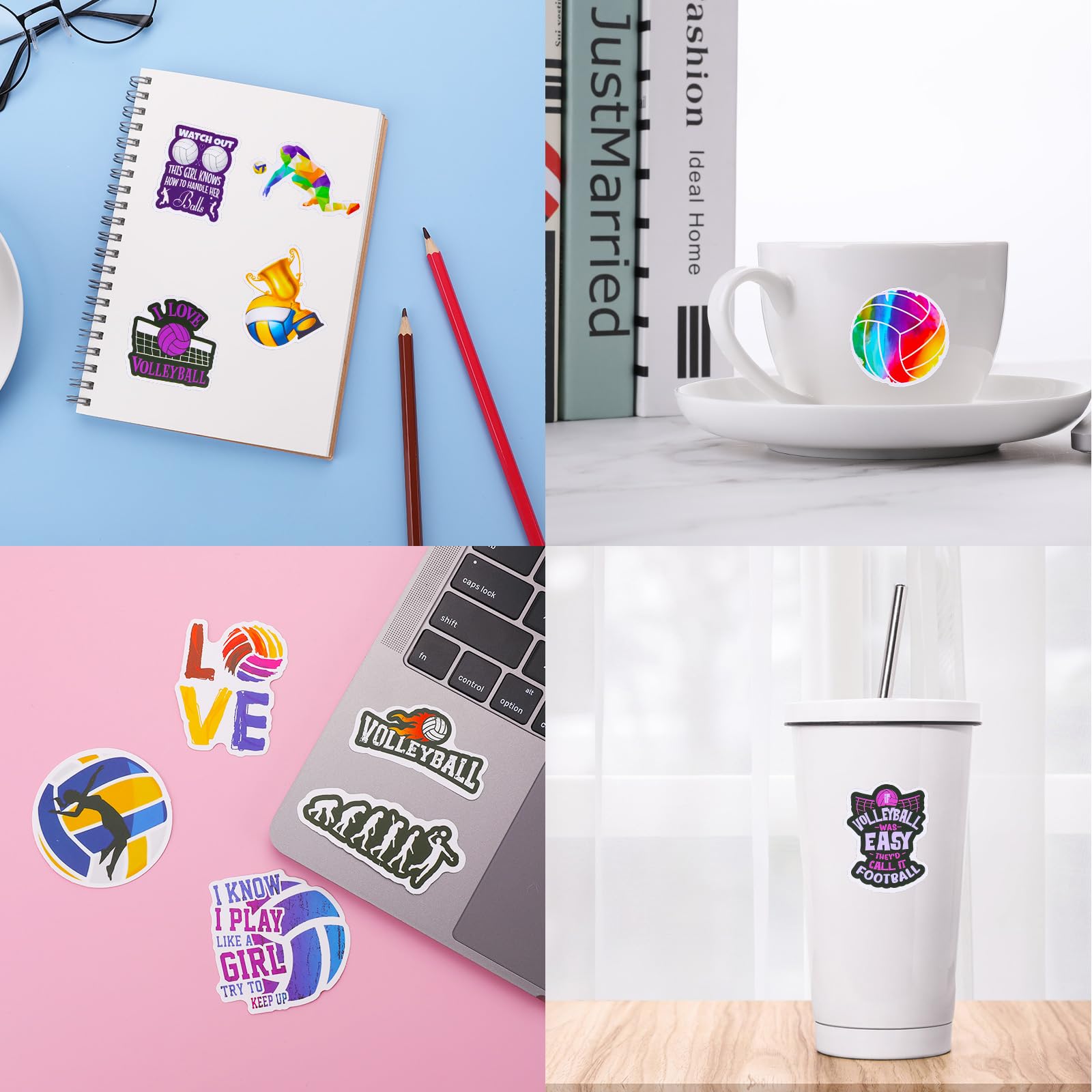 50 pezzi pallavolo idee regalo adesivi,Simpatici adesivi sportivi da pallavolo impermeabili regali sport impermeabile per laptop in vinile per adolescenti ragazze adulti skateboard bagagli moto